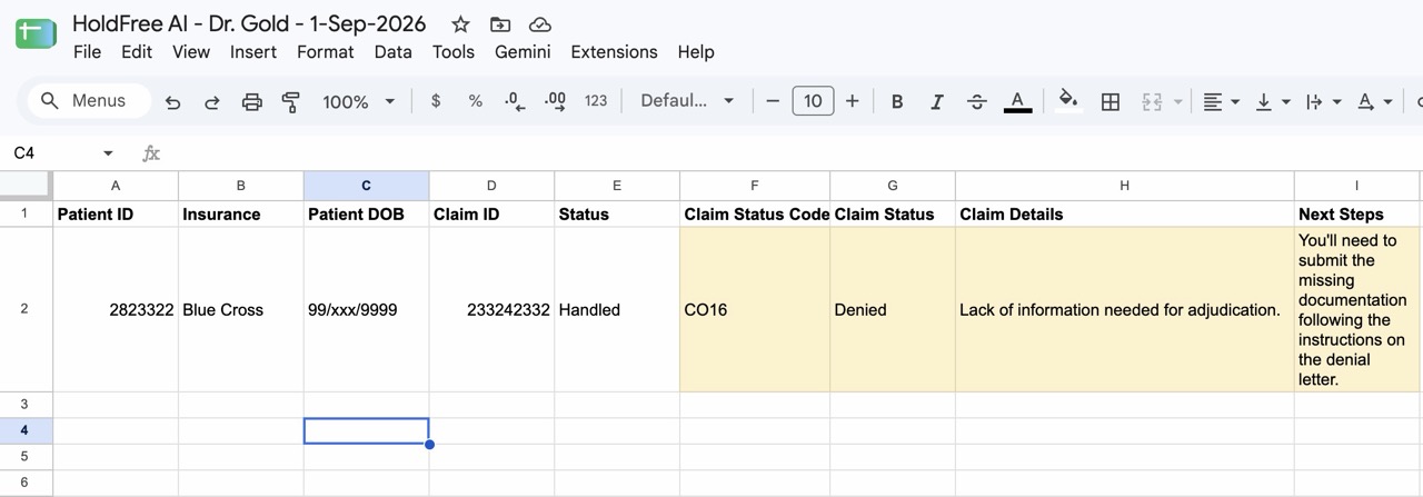 HoldFree AI Sample Output Spreadsheet